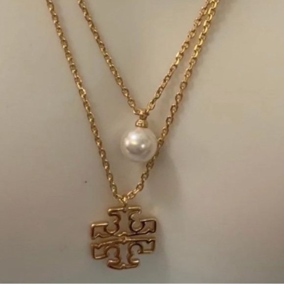 Tory Burch Britten pearl double layer chain necklace - Picture 2 of 5